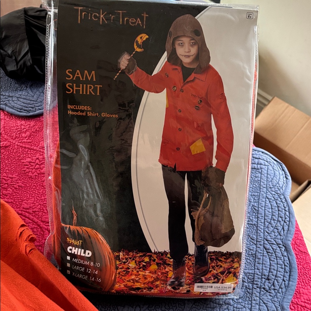 Spirit Sam Costume Shirt with Gloves - Orange and Brown kids Halloween